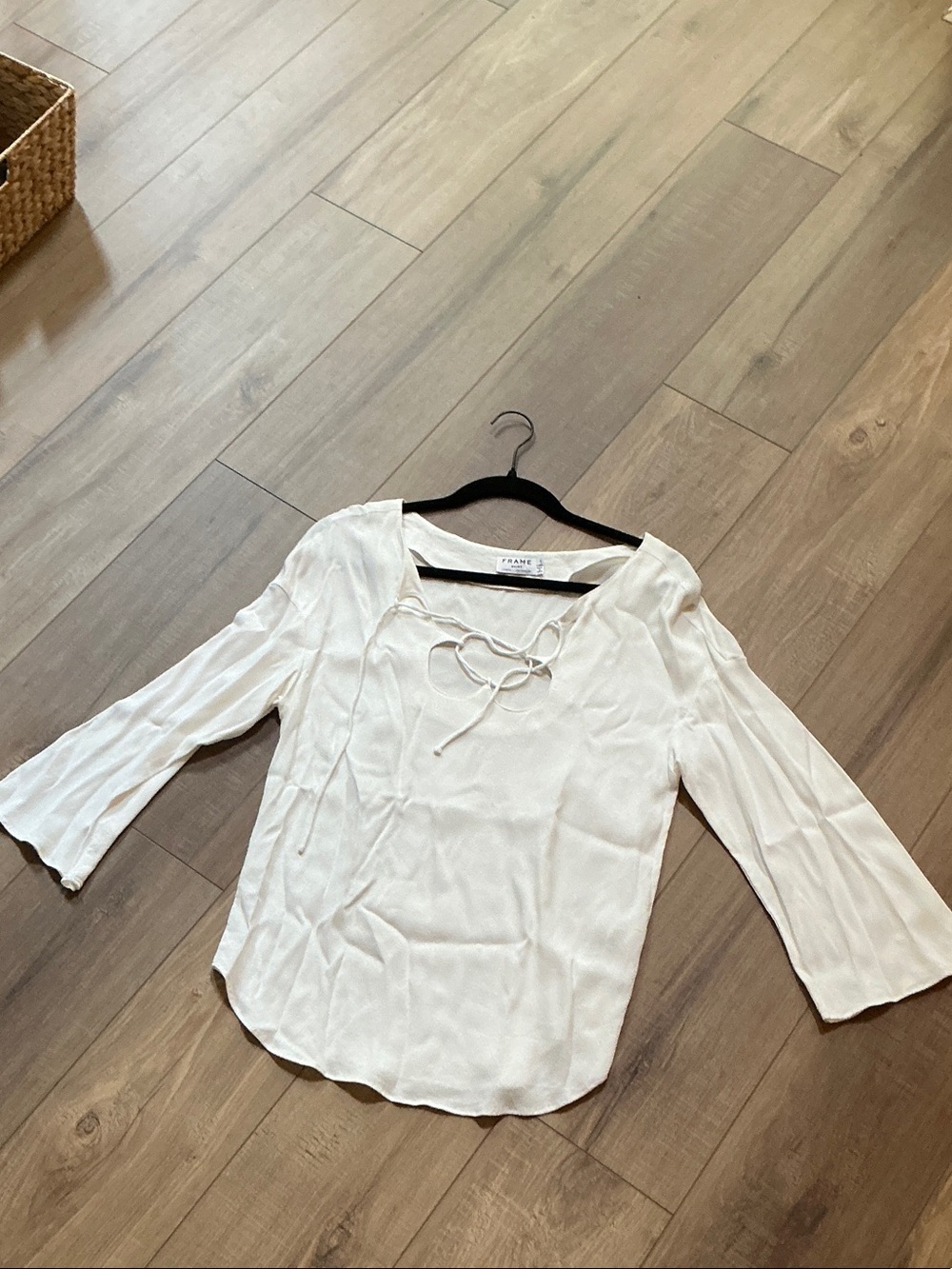 Frame White Lace-Up Peasant Top